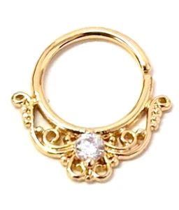 Septum Nose Captive Annealed Gold IP Fancy Clear Gem Brass 16 IP 3/8" - Picture 1 of 3