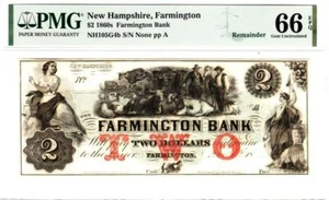 Farmington Bank, NH $2 Remainder PMG 66 EPQ GEM UNCIRCULATED- WOW AMAZING!!! - Picture 1 of 12