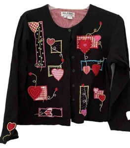 Size Large Vintage Jack B Quick Embroidered Black Button Cardigan - Picture 1 of 8