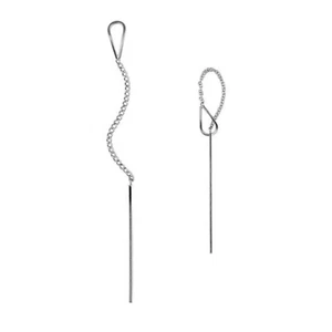 Sterling Silver Long Line Bar Pull Through Threader Drop Earrings TRACE Chain - Picture 1 of 16
