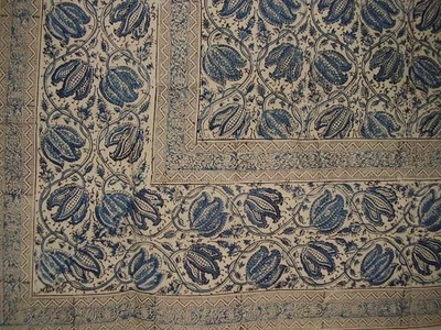 Veggie Dye Block Print Square Cotton Tablecloth 60" x 60" Blue - Image 1 of 2