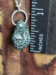 Isle Royale Greenstone Necklace Silver Charm Chlorastrolite Michigan Gem Pendant - Picture 1 of 9