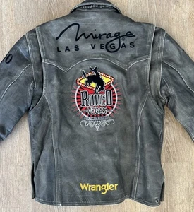 Las Vegas Rodeo Grey Mirage Wrangler Leather Jacket Men’s Size XS Fits M - Picture 1 of 16