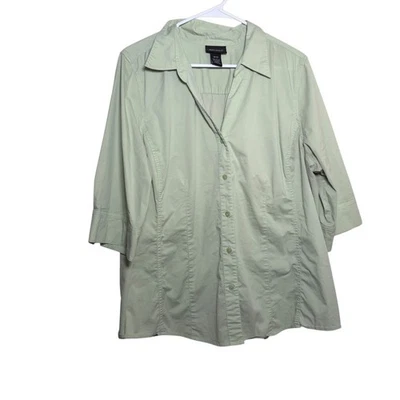 Blusa para mujer Lane Bryant 18/20 verde abotonada manga 3/4 camisa lisa Foto 1 de 4