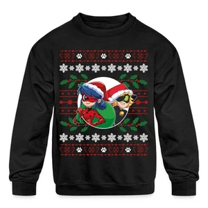 Miraculous Ladybug And Cat Noir Ugly Christmas Kids' Crewneck Sweatshirt - Picture 1 of 4