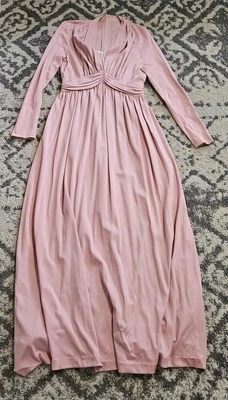 Vestido Miss Elliette vintage rosa acordeón plisado manga larga cuello en V años 70 Foto 1 de 4