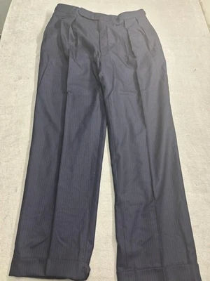 Ralph Lauren Pants Mens 44R Navy Pinstripe Wool Cashmere Pleated Dress Trousers - Image 1 of 4