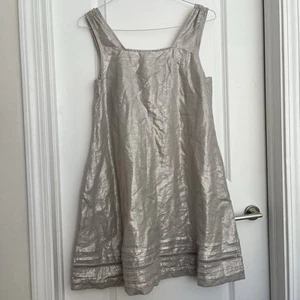 NEW C&C California 100% Linen Metallic Trapeze Midi Dress S Lagenlook Coastal - Picture 1 of 15
