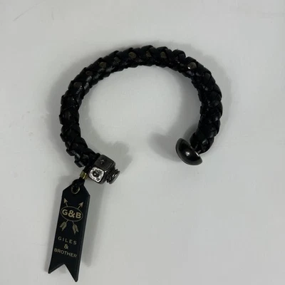 Giles & Brother Hand-Crafted Black Braided Leather Cuff Bracelet New With Tag - Image 1 of 4