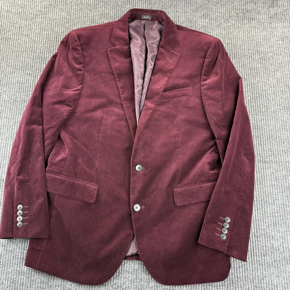 J Ferrar Slim Blazer Mens 44R Burgundy Velvet Sport Coat Two Button Double Vent - Image 1 of 4