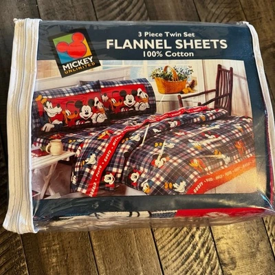 Vintage 3-piece Mickey Mouse And Friends Flannel Twin Sheet Set Cotton Rare New - Image 1 of 4