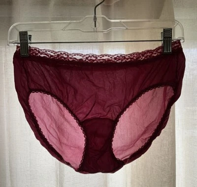 Bragas cortas de encaje de nailon transparente grandes de colección de los años 80 rojas Merlot EE. UU. Foto 1 de 4