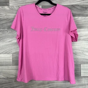 Juicy Couture T Shirt Womens XL Pink Rhinestone Y2K Bling Barbiecore Glam Logo - Picture 1 of 8