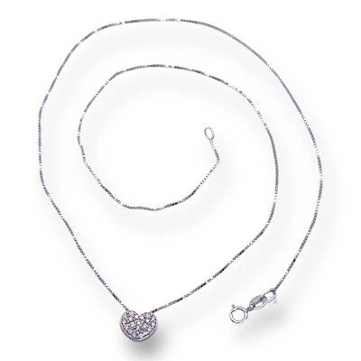 Collar Corazón En Oro Blanco 750% Con Diamantes 0,18 Ct. - Imagen 1 de 4