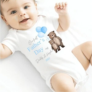 Chaleco Globo Azul Personalizado Osos Nuestro Primer Día del Padre Babygrow Hijo Niños - Imagen 1 de 17