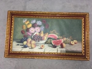 ROSENTHAL KAIROLY Oil on Canvas Still Life depicting a platter of fruit -flowers - Picture 1 of 17