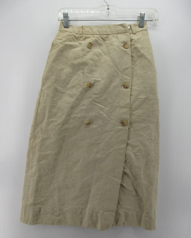 ВИНТАЖНЫЙ Ralph Lauren юбка женщин 6 бежевый льняной надежном Midi Cottagecore 80-х США * - Изображение 1 из 4