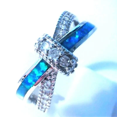 GORGEOUS BLUE FIRE OPA/CZ RINK SIZE.".L" - Image 1 of 4