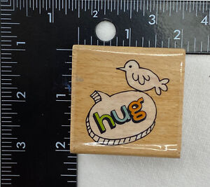 HUG BIRD Picture Photo Tag HAMPTON ART Thought Bubble Used Craft RUBBER STAMP