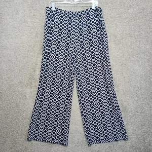 Susan Graver Pants Women L Blue Chain Link High Waist Wide Leg Stretch Relaxed - Picture 1 of 9