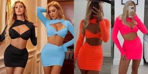 Womens Sexy Party Crop Top & Twist Mini Skirt Two Piece Co Ord Set Dress Outfit - Picture 1 of 25