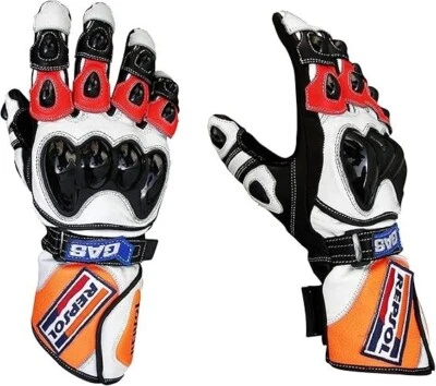 Repsol Motorbike Racing Gloves Custom Leather Biker Gear Track Ride Bike Gloves - Image 1 of 3