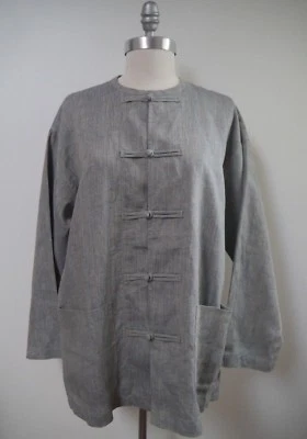 NUEVO DOSA Azul Beige Lino Chino Nudo Cierre Botón Chaqueta Talla 1 Foto 1 de 4