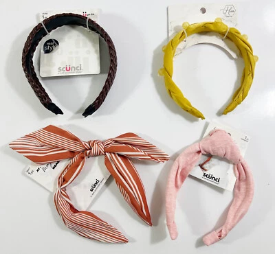 Headband Pink-Striped Bow -Braided Brown Faux Leather-Yellow Mustard Assorted - Image 1 of 4