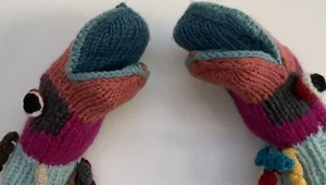 Sock Mittens Ugly Sweater Fun Hand Knit Warm Wool Animal Puppet Bright - Picture 1 of 5