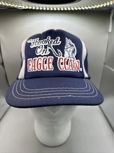 Vintage 80s Hooked On Eagle Claw Fishing Tackle Foam Mesh Trucker Hat Navy - NOS - Bild 1 von 7