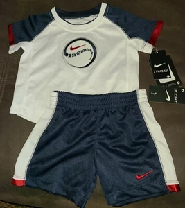 Nike Baby Boy's 2 Piece Shirt & Shorts Set - Navy Blue, White & Red‐ NEW! - Picture 1 of 6