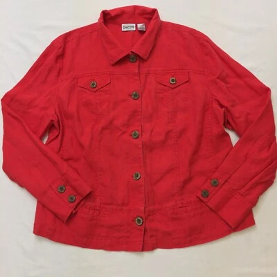 Chaqueta CHICOS Para Mujer 3 Grande Rojo Lino Camionero Manga Larga Abotonada 4 Bolsillos Foto 1 de 4