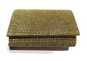 Saks Fifth Avenue RED Collection Gold Satin Crystal Clutch Bag - Picture 1 of 7