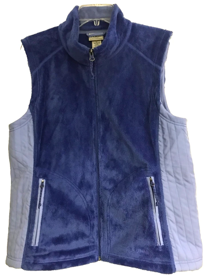 LL Bean Mujer Grande Pequeño Cremallera Completa Azul Polar Chaleco Acolchado Bolsillos con Cremallera Foto 1 de 4