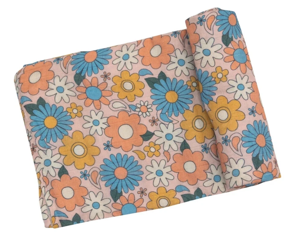 Angel Dear Baby Girl Groovy Daisy Viscose Swaddle Blanket 47" x 47" NEW - Image 1 of 1