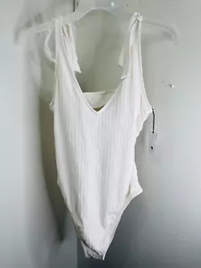 New Shade & Shore Womens Off-White Plunge V-Neck 1 Pc Open Back Swimsuit Size L - Picture 1 of 9