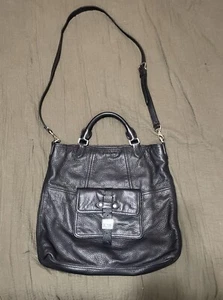Lauren Ralph Lauren Large Crossbody Tote Black Pebbled Leather - Picture 1 of 11
