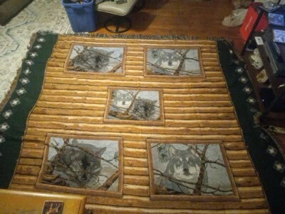 Manta de tapiz nativo americano Wolf Cabin grande 9 X 7,5 pies de colección rara  Foto 1 de 4
