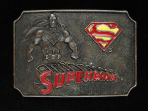 OE07156 VINTAGE 1970s **SUPERMAN** DC COMICS SUPERHERO BRASSTONE BELT BUCKLE