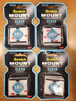4 Pk: Scotch Mount Clear Double-Sided Mounting Squares 1" x 1", 48 Sq.  E7C - Image 1 of 2