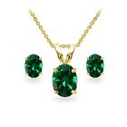 Gold Tone over Silver Simulated Emerald Oval-cut Necklace and Stud Earrings Set