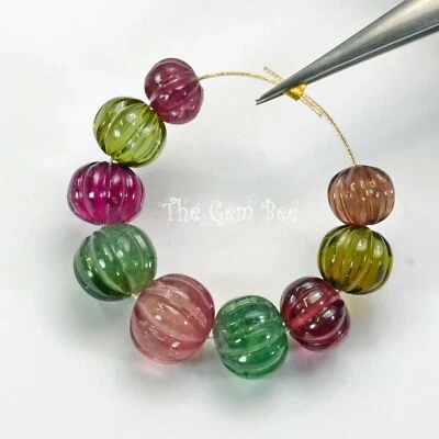 7,8 mm-10,6 mm Caramelo Fino Turmalina Tallado Melón Acanalado Cuentas 2,7" Hilo (9) Foto 1 de 4