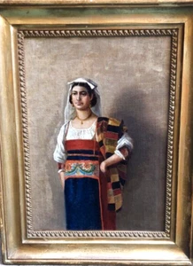 STAUDACHER ARTE -SCUOLA ITALIANA SECONDA META'800-DONNA IN COSTUME- ROMA - Foto 1 di 9
