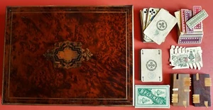 Coffret Jeu Ancien Bois Boule Loupe Cartes Jetons Bridge Monogramme AP Napoléon - Imagen 1 de 15