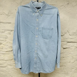 Lands End Vintage 90s Button-Up Sun Faded Chambray Denim 100% Cotton Shirt XL - Picture 1 of 8