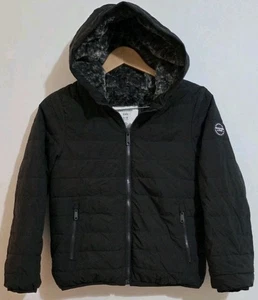 Abercrombie Fitch Black Puffer Coat Fur Lined Kids Unisex 9/10 Full Zip Jacket - Picture 1 of 5
