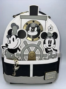 New Disney Parks Loungefly Backpack Bag Steamboat Willie Rare Black White Gray - Picture 1 of 15