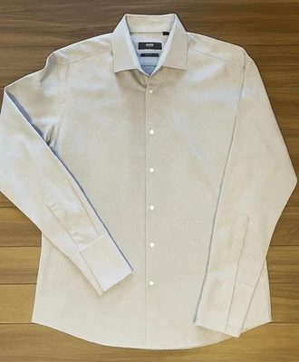 Мужская серая текстурированная сорочка Hugo Boss с французскими манжетами 17,5 44 - Изображение 1 из 4