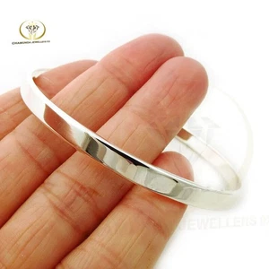 Flat Simple 5mm Wide Bangle,925 Sterling Silver Bangle, Chunky Silver Bracelets - Picture 1 of 8