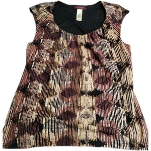 VILLAGER Sleeveless Top Blouse Size M Brown Geometric Polyester Fully Lined - Picture 1 of 12